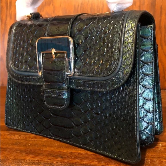 NWT-Brahmin-Small Hallie-Evergreen Kalopsia-TopHandle Satchel-SnakeEmbossed-$375 - Picture 3 of 16